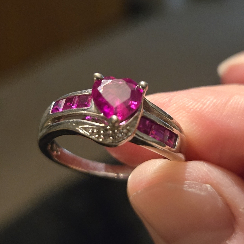 Kay Jewelers Ruby Heart Gemstone Ring in Silver With Small Diamond Accents